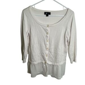 AB Studio Cardigan Blouse Peplum Hem Scoop Neck M